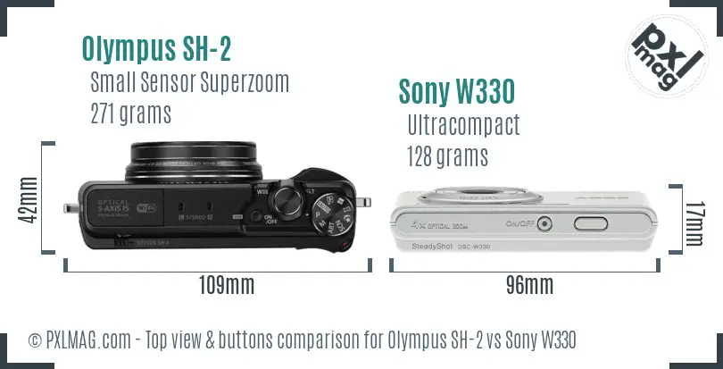 Olympus SH-2 vs Sony W330 top view buttons comparison