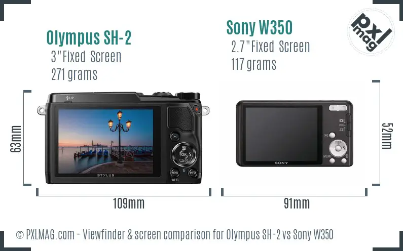 Olympus SH-2 vs Sony W350 Screen and Viewfinder comparison