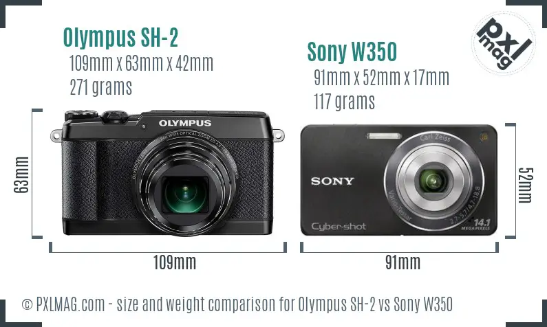 Olympus SH-2 vs Sony W350 size comparison