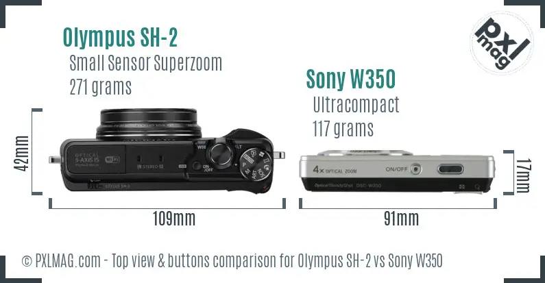 Olympus SH-2 vs Sony W350 top view buttons comparison