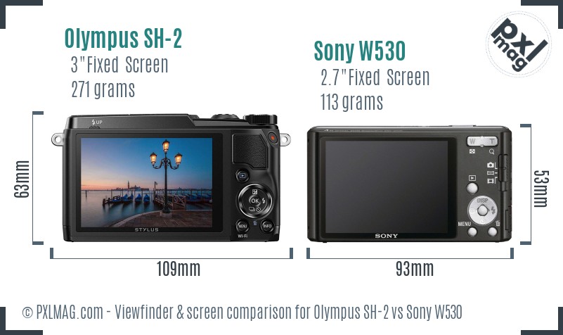 Olympus SH-2 vs Sony W530 Screen and Viewfinder comparison