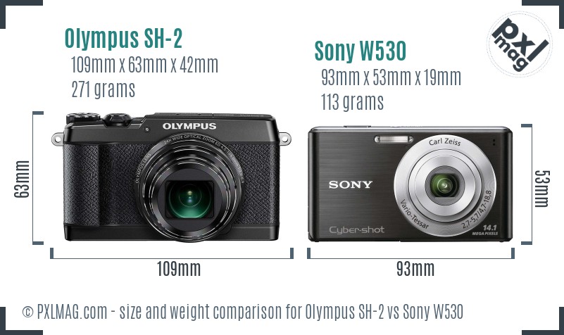 Olympus SH-2 vs Sony W530 size comparison Olympus SH-2 vs Sony W530 size comparison