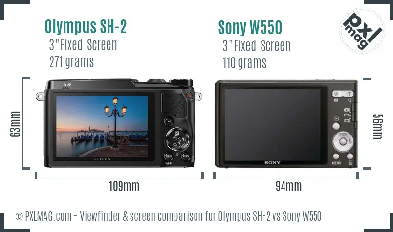 Olympus SH-2 vs Sony W550 Screen and Viewfinder comparison