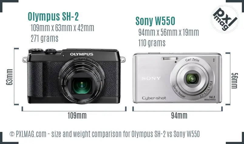 Olympus SH-2 vs Sony W550 size comparison