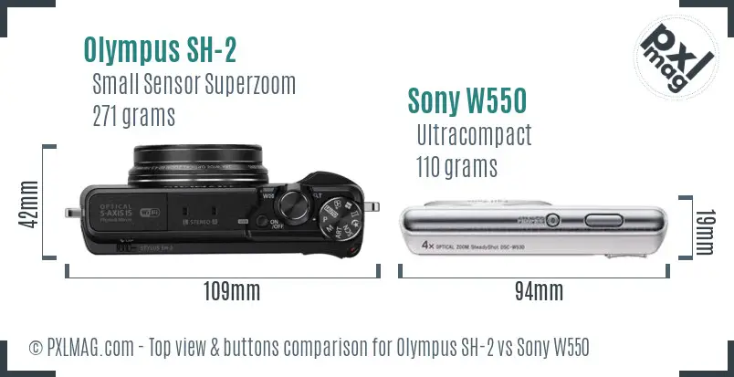 Olympus SH-2 vs Sony W550 top view buttons comparison