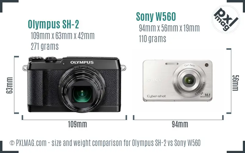 Olympus SH-2 vs Sony W560 size comparison Olympus SH-2 vs Sony W560 size comparison