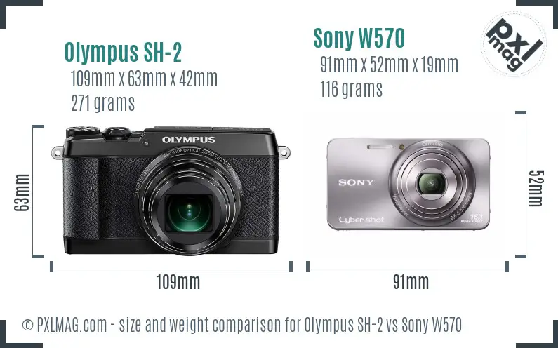 Olympus SH-2 vs Sony W570 size comparison