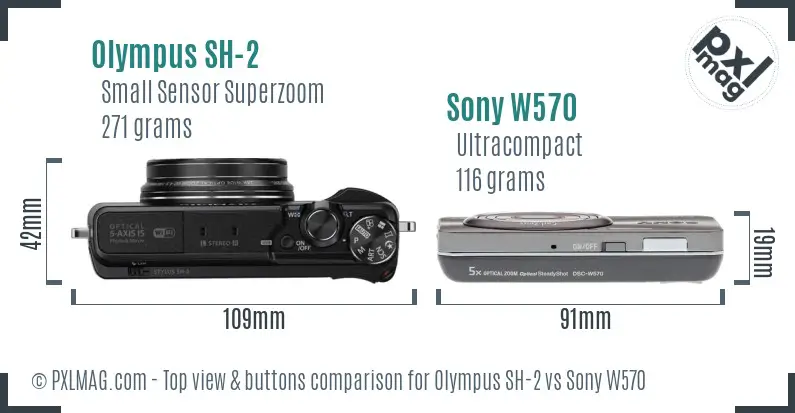 Olympus SH-2 vs Sony W570 top view buttons comparison