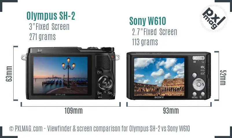 Olympus SH-2 vs Sony W610 Screen and Viewfinder comparison