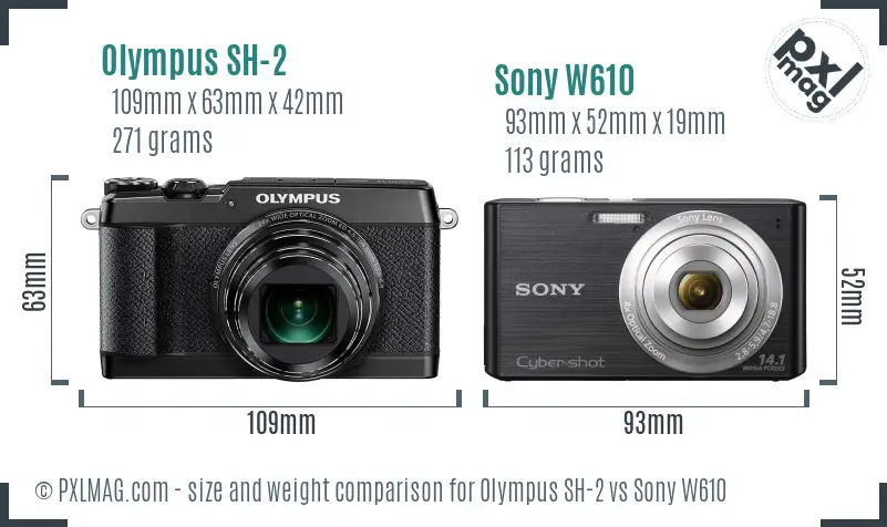 Olympus SH-2 vs Sony W610 size comparison