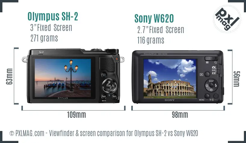 Olympus SH-2 vs Sony W620 Screen and Viewfinder comparison