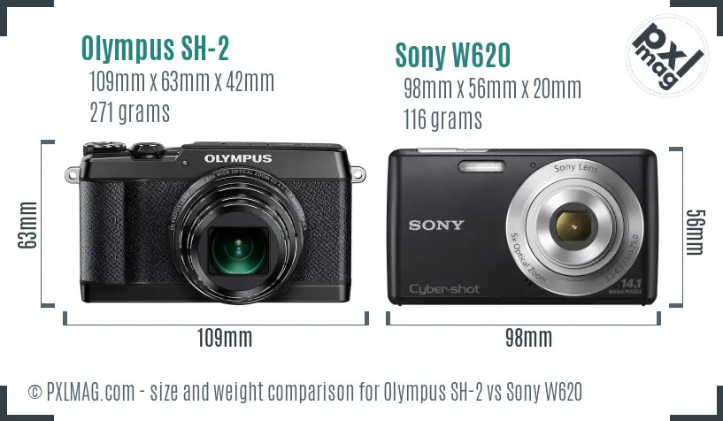 Olympus SH-2 vs Sony W620 size comparison