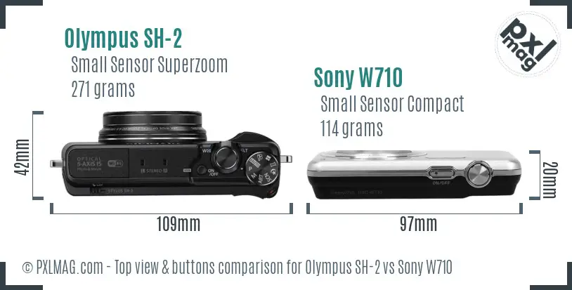 Olympus SH-2 vs Sony W710 top view buttons comparison