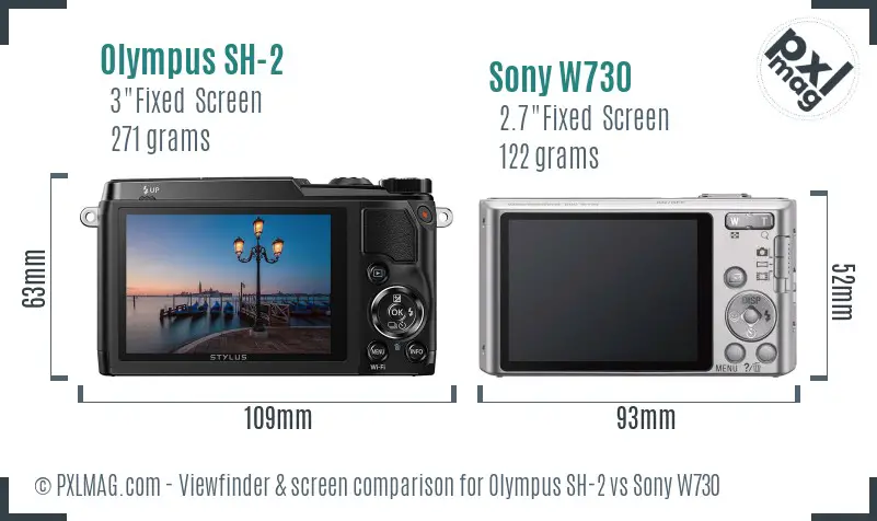 Olympus SH-2 vs Sony W730 Screen and Viewfinder comparison