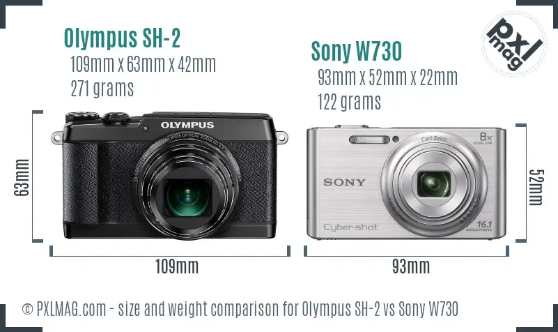 Olympus SH-2 vs Sony W730 size comparison