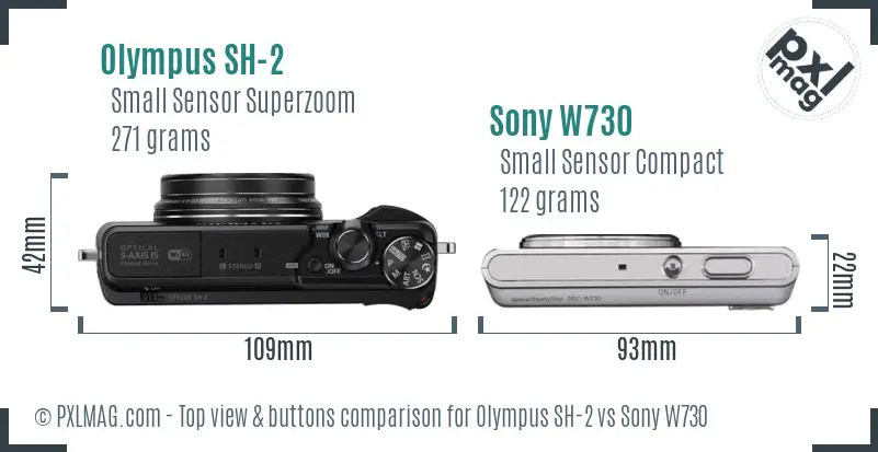 Olympus SH-2 vs Sony W730 top view buttons comparison