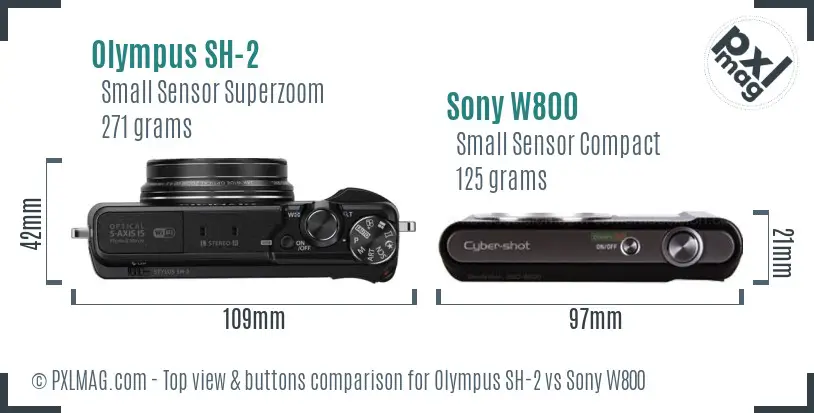 Olympus SH-2 vs Sony W800 top view buttons comparison