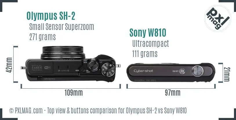 Olympus SH-2 vs Sony W810 top view buttons comparison Olympus SH-2 vs Sony W810 top view buttons comparison
