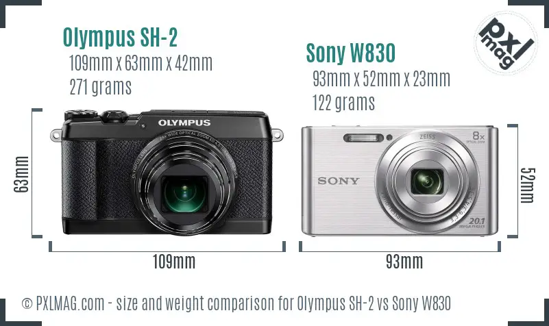 Olympus SH-2 vs Sony W830 size comparison