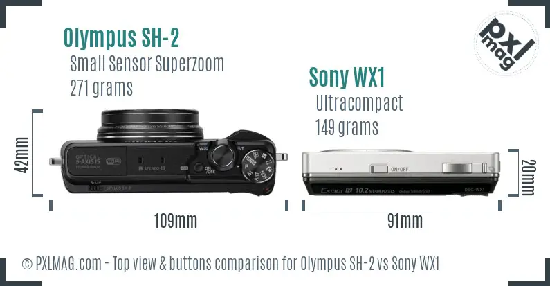 Olympus SH-2 vs Sony WX1 top view buttons comparison