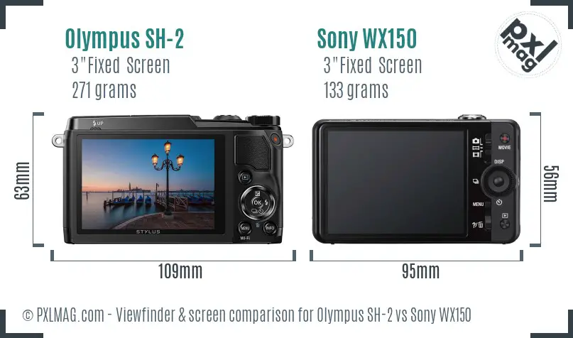 Olympus SH-2 vs Sony WX150 Screen and Viewfinder comparison