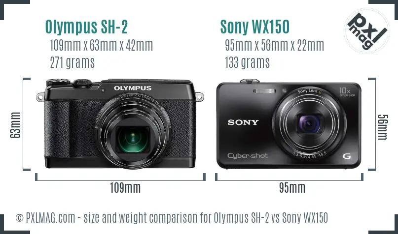 Olympus SH-2 vs Sony WX150 size comparison