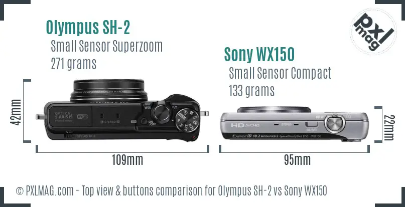 Olympus SH-2 vs Sony WX150 top view buttons comparison