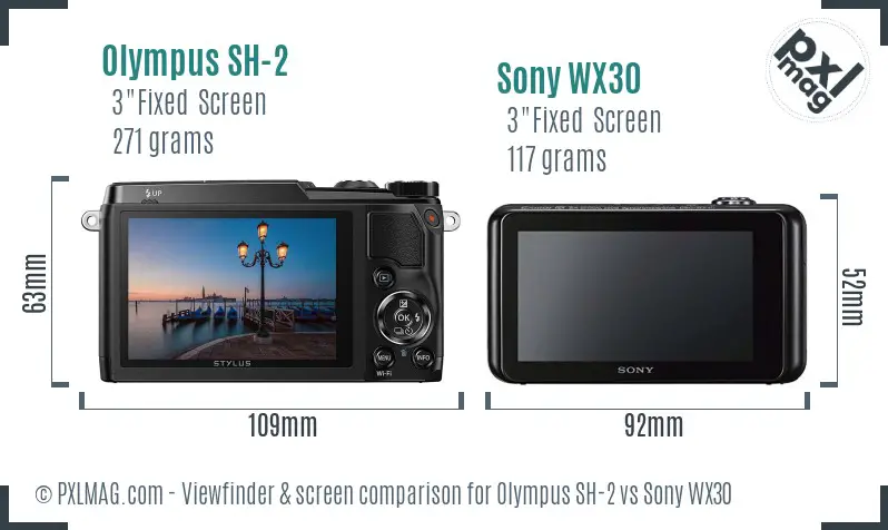 Olympus SH-2 vs Sony WX30 Screen and Viewfinder comparison