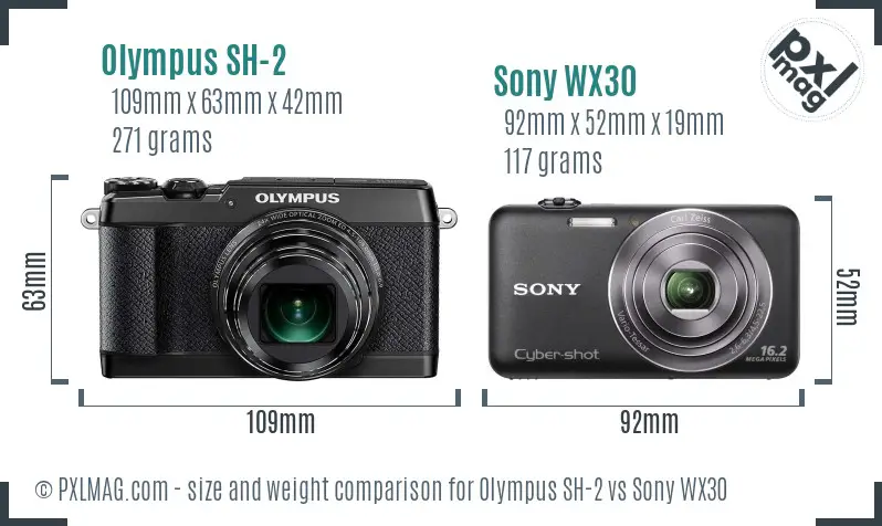 Olympus SH-2 vs Sony WX30 size comparison