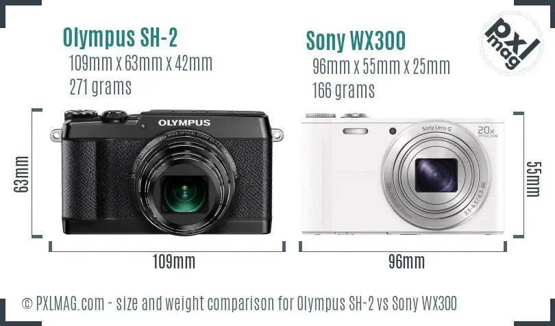 Olympus SH-2 vs Sony WX300 size comparison