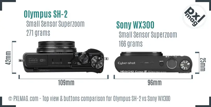 Olympus SH-2 vs Sony WX300 top view buttons comparison