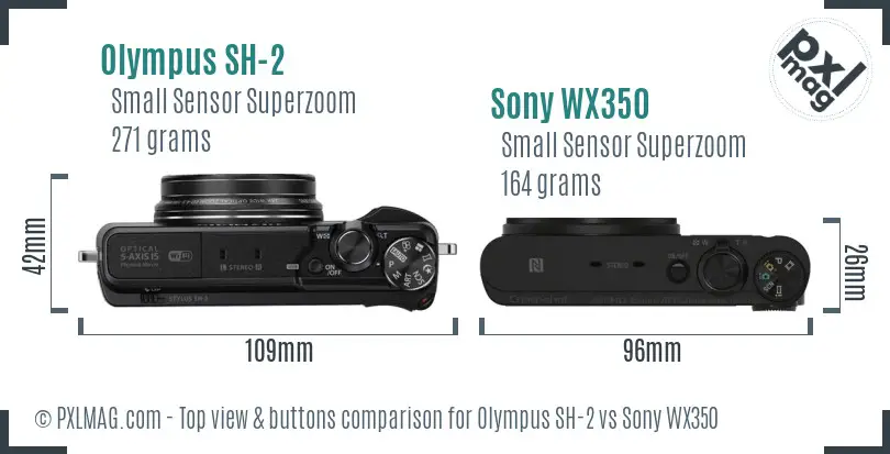 Olympus SH-2 vs Sony WX350 top view buttons comparison