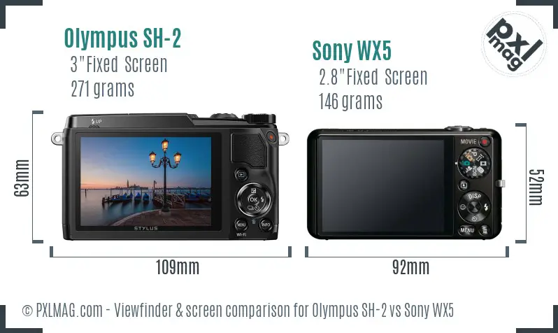 Olympus SH-2 vs Sony WX5 Screen and Viewfinder comparison
