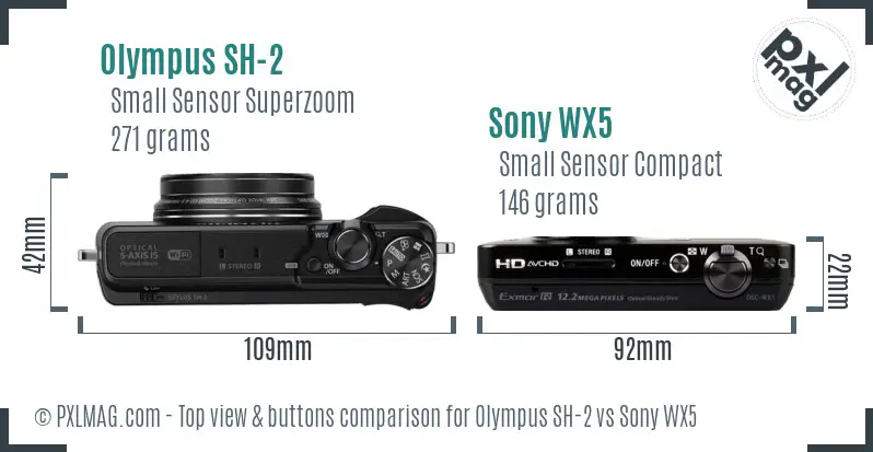 Olympus SH-2 vs Sony WX5 top view buttons comparison