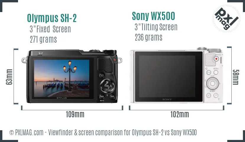 Olympus SH-2 vs Sony WX500 Screen and Viewfinder comparison
