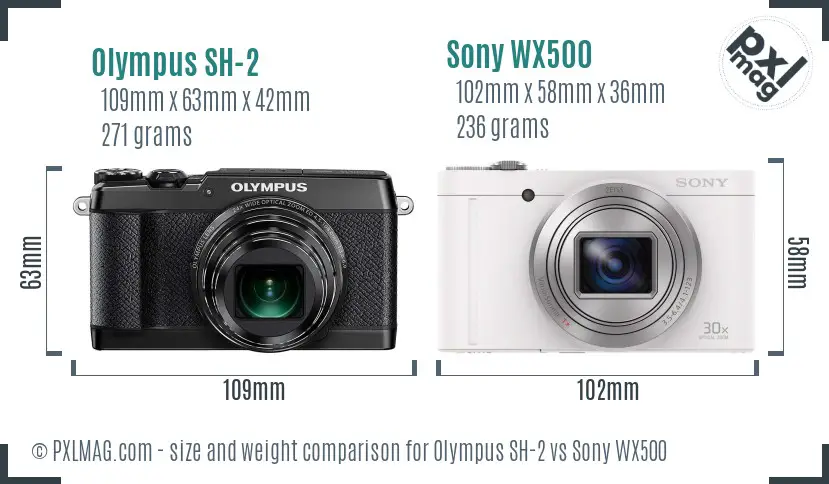 Olympus SH-2 vs Sony WX500 size comparison