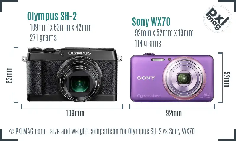 Olympus SH-2 vs Sony WX70 size comparison