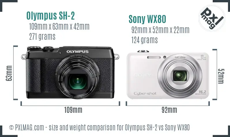 Olympus SH-2 vs Sony WX80 size comparison