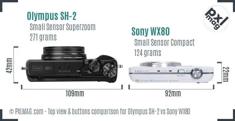 Olympus SH-2 vs Sony WX80 top view buttons comparison