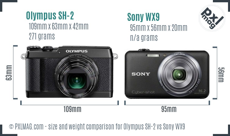 Olympus SH-2 vs Sony WX9 size comparison Olympus SH-2 vs Sony WX9 size comparison