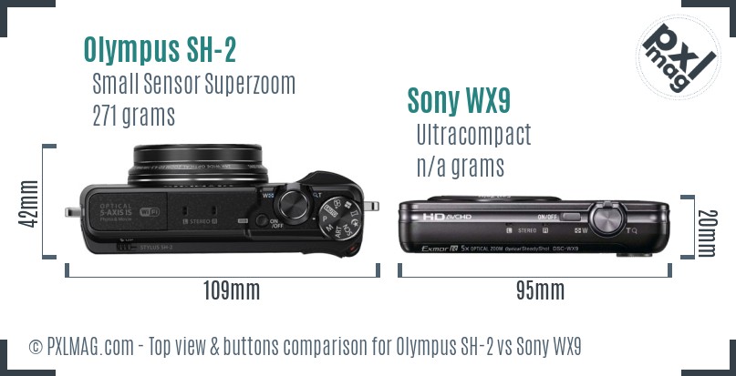 Olympus SH-2 vs Sony WX9 top view buttons comparison