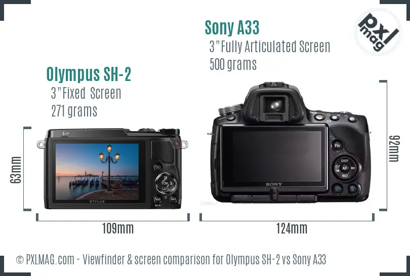 Olympus SH-2 vs Sony A33 Screen and Viewfinder comparison Olympus SH-2 vs Sony A33 Screen and Viewfinder comparison