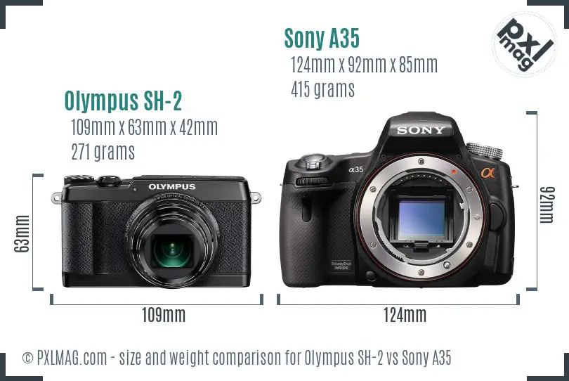 Olympus SH-2 vs Sony A35 size comparison