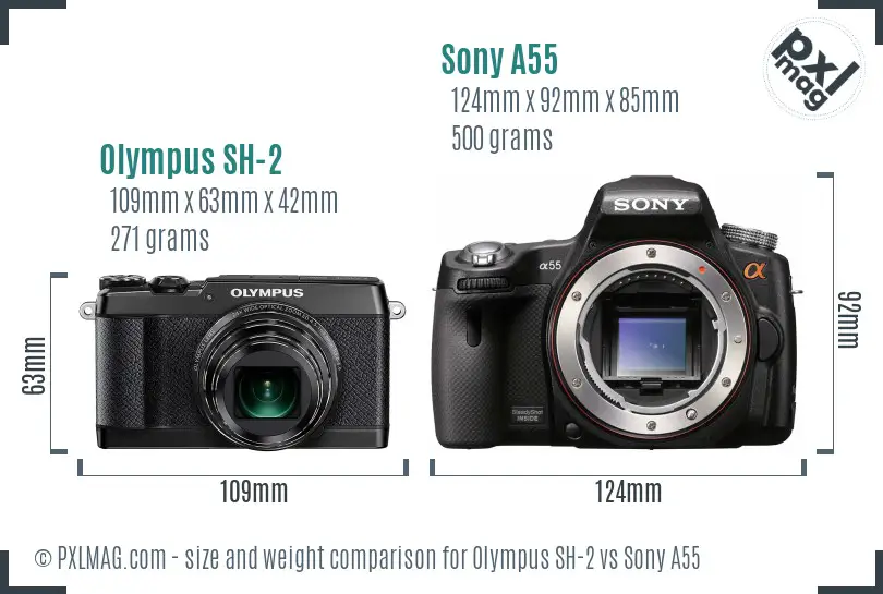 Olympus SH-2 vs Sony A55 size comparison Olympus SH-2 vs Sony A55 size comparison