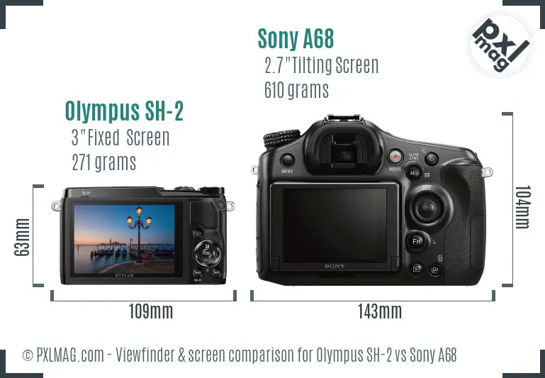 Olympus SH-2 vs Sony A68 Screen and Viewfinder comparison