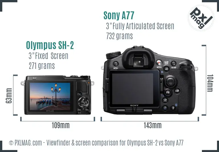 Olympus SH-2 vs Sony A77 Screen and Viewfinder comparison