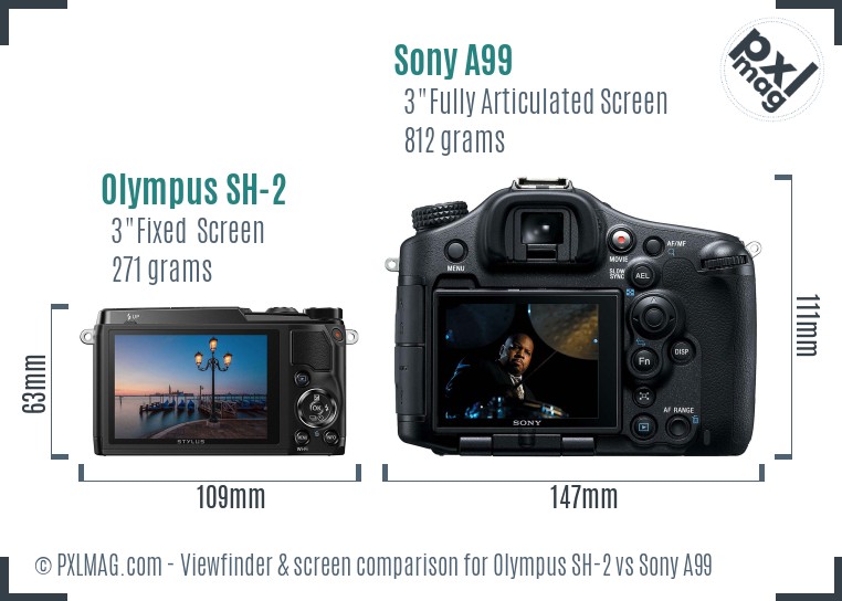 Olympus SH-2 vs Sony A99 Screen and Viewfinder comparison