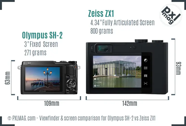 Olympus SH-2 vs Zeiss ZX1 Screen and Viewfinder comparison