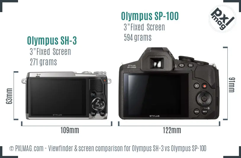 Olympus SH-3 vs Olympus SP-100 Screen and Viewfinder comparison
