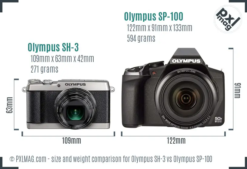 Olympus SH-3 vs Olympus SP-100 size comparison